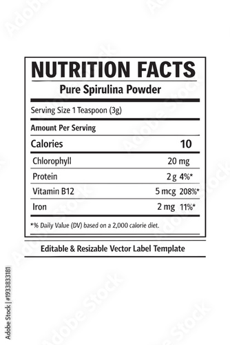Nutrition facts label template design cutout isolated illustration on transparent background layout