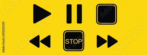 Solid black bold media player control icons on yellow background