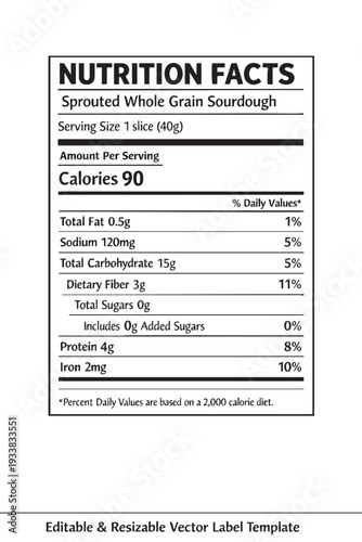 Nutrition facts label template design cutout isolated illustration on transparent background layout
