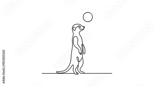 Meerkat with Sun One-Line Icon, Single Continuous Line Standing Wildlife Minimal Outline