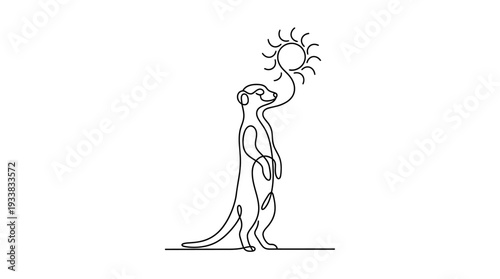 Meerkat with Sun One-Line Icon, Single Continuous Line Standing Wildlife Minimal Outline