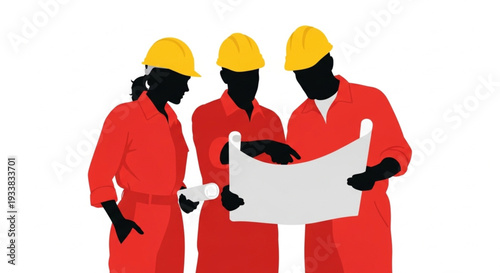 Construction Workers Reviewing Blueprint Together.
