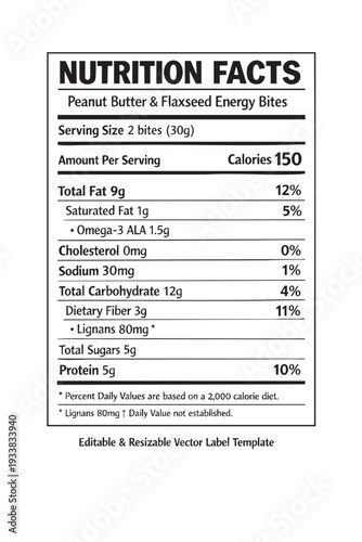 Nutrition facts label template design cutout isolated illustration on transparent background layout
