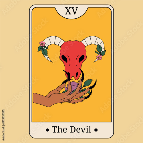 Occult Tarot Card The Devil with Ram Skull