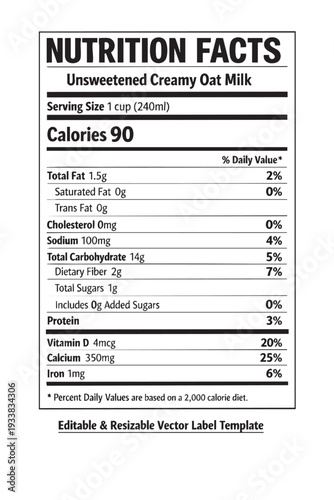 Nutrition facts label template design cutout isolated illustration on transparent background layout