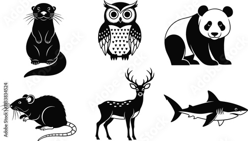 Cute woodland animals set with fox, wolf, raccoon, bear, deer and owl, adorable forest animal cartoon illustration for kids design and nursery use