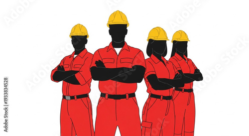 Construction Workers Wearing Hardhats Uniform.