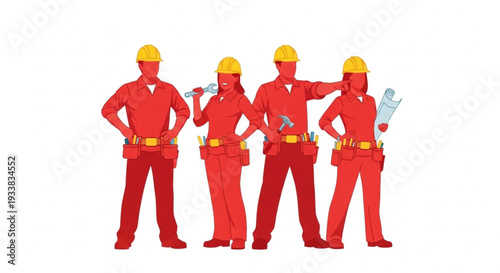 Construction Workers Wearing Red Uniforms.