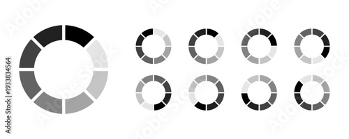Minimalist circular loading buffering icon set with various progress status for digital UI UX interface design.