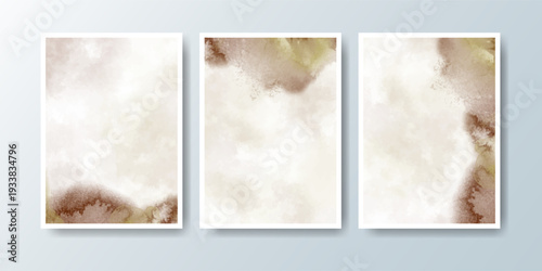 Set of cards with bright colorful vector watercolor background. Design for your date, postcard