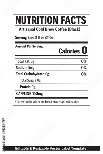 Nutrition facts label template design cutout isolated illustration on transparent background layout