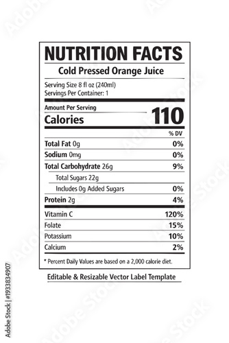 Wallpaper Mural Nutrition facts label template for orange juice cutout isolated illustration on transparent background layout Torontodigital.ca