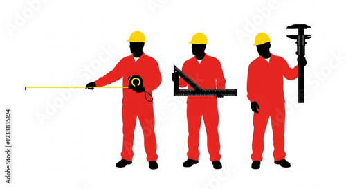 Construction Workers with Measuring Tools.