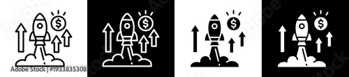 Startup Funding Icon Set In Black And White Filled Style Collection