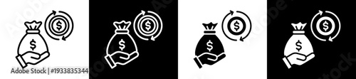 Funding Round Icon Set In Black And White Filled Style Collection