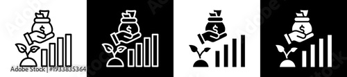 Equity Investment Icon Set In Black And White Filled Style Collection