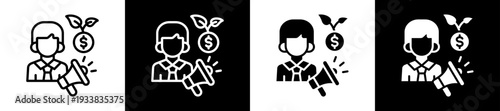 Investor Pitch Icon Set In Black And White Filled Style Collection