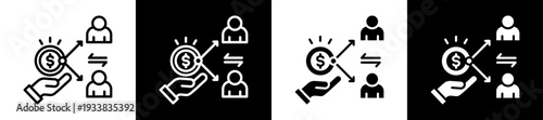 Profit Sharing Icon Set In Black And White Filled Style Collection