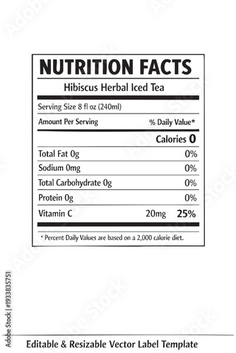 Nutritionfactslabeltemplatefortea cutout isolated illustration on transparent background layout