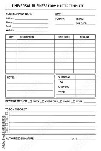 Universal business form template document cutout isolated illustration on transparent background layout