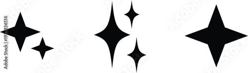 Assortment of black sparkle and shine visual indicators on a clean white background