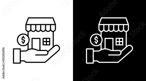 Business Loan Outline White Icon Set Design