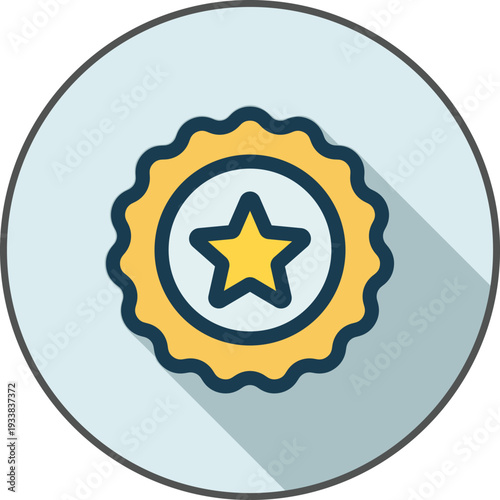 Sleek flat design premium quality assurance badge icon with a star, signifying excellence, high standards, and satisfaction for digital interfaces and marketing materials