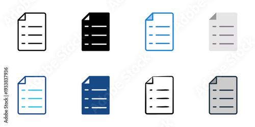 Document icons set multiple style collection. Editable stroke 
