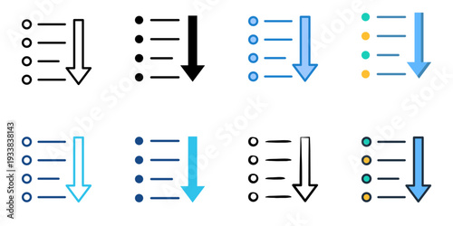 Sorting icons set multiple style collection. Editable stroke 
