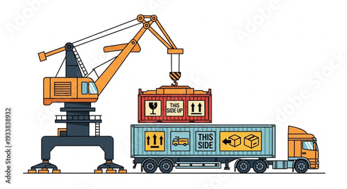 Container Ship Loading Crane Truck Transportation Industry.