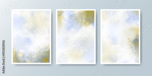 Set of cards with bright colorful vector watercolor background. Design for your date, postcard