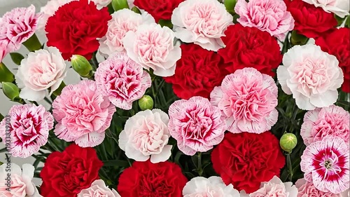 Vibrant red and pink carnations flowers bouquet arrangement.