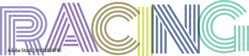 Racing lettering with retro vibes and colorful patterns on transparent background