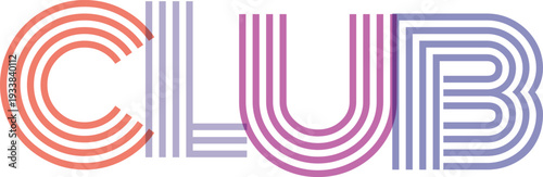 Word art design spelling 'club' with decorative typography, vintage style font and graphic elements for retro themed projects.