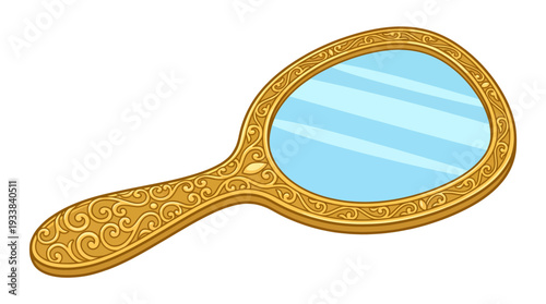 Ornate golden hand mirror with intricate carvings