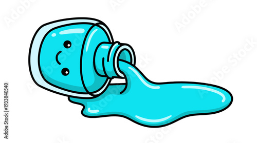 Overturned bottle of blue nail polish spilling