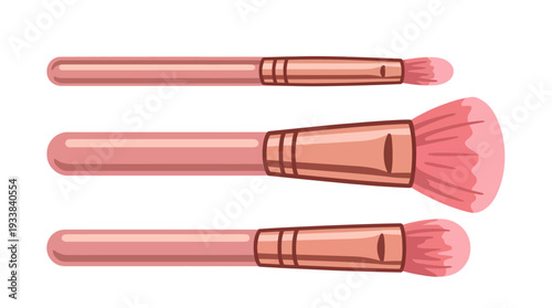 Set of three professional makeup brushes for cosmetic application