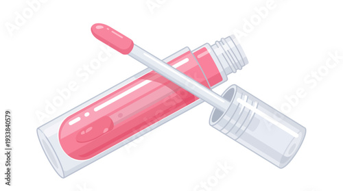 Open tube of pink lip gloss with applicator