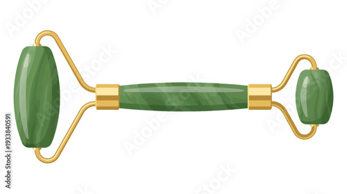 Green jade roller for facial massage and skincare routine