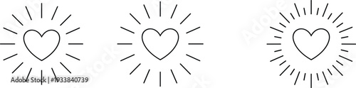 Three Outline Hearts with Sparkle Lines on White Background Keywords: heart, outline, symbol, shape, icon, graphic, design