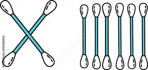 Cotton Swabs Buds Illustration Flat Vector Template Set of Ear Sticks for Personal Hygiene Care Medical and Beauty CAD Drawing