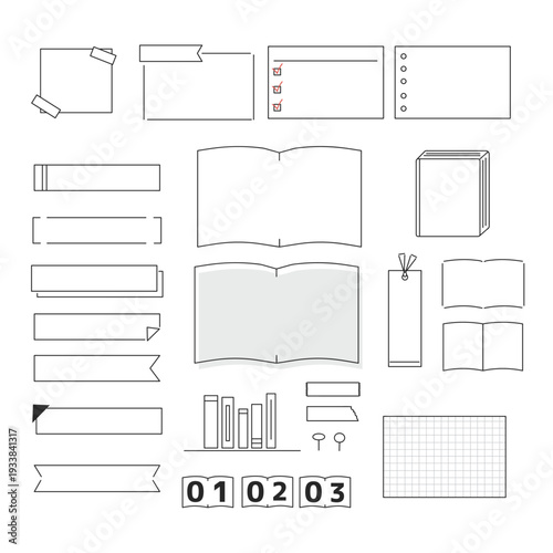 本やメモ帳のイラスト素材セット