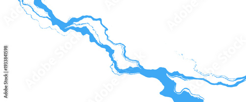 Blue river map with winding waterways on a white background