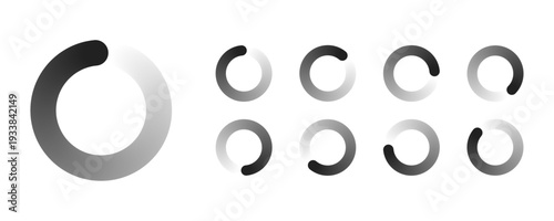 Minimalist circular loading buffering icon set with smooth gradient ring progress status for digital UI UX interface design.