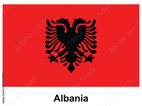 National flag of Albania with red background and black double-headed eagle