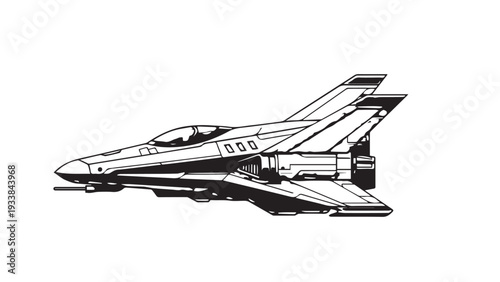 Side view illustration of a sleek fighter jet aircraft in flight.