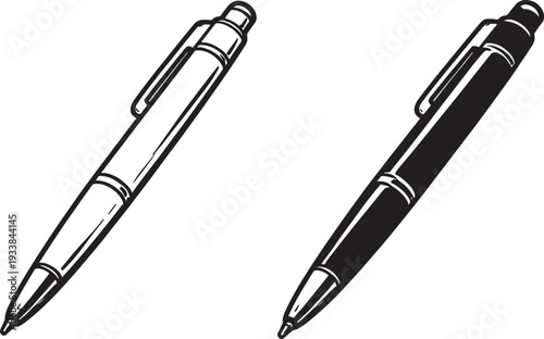 Black and white ballpoint pens lying side by side also transparent background black pen white pen