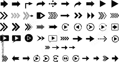 Arrow icon set collection, modern navigation direction symbols isolated vector illustration