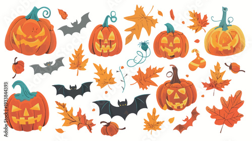 Halloween-themed  featuring pumpkins and bats, spooky seasonal home decor vector illustration