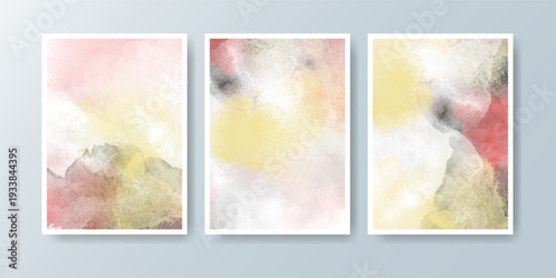 Set of cards with bright colorful vector watercolor background. Design for your date, postcard